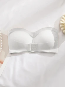 SHEIN 女款純色鈕扣式聚攏罩杯休閒日常無肩帶內衣 - 白色 - 查看 5