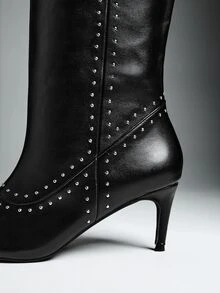 Denimoi Women's Pointed Toe Fashion Daily Wear High Heel Over-The-Knee Boots - Black - View 5