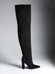 Denimoi Women's PU Leather Daily Versatile Fashion Over-The-Knee Boots - Black - View 2
