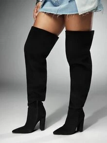 Denimoi Women's PU Leather Daily Versatile Fashion Over-The-Knee Boots - Black - View 5