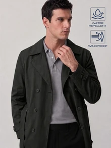 TekDrob Wind Resistant And Water Repellent Mid-Length Trench Coat - Black - View 1