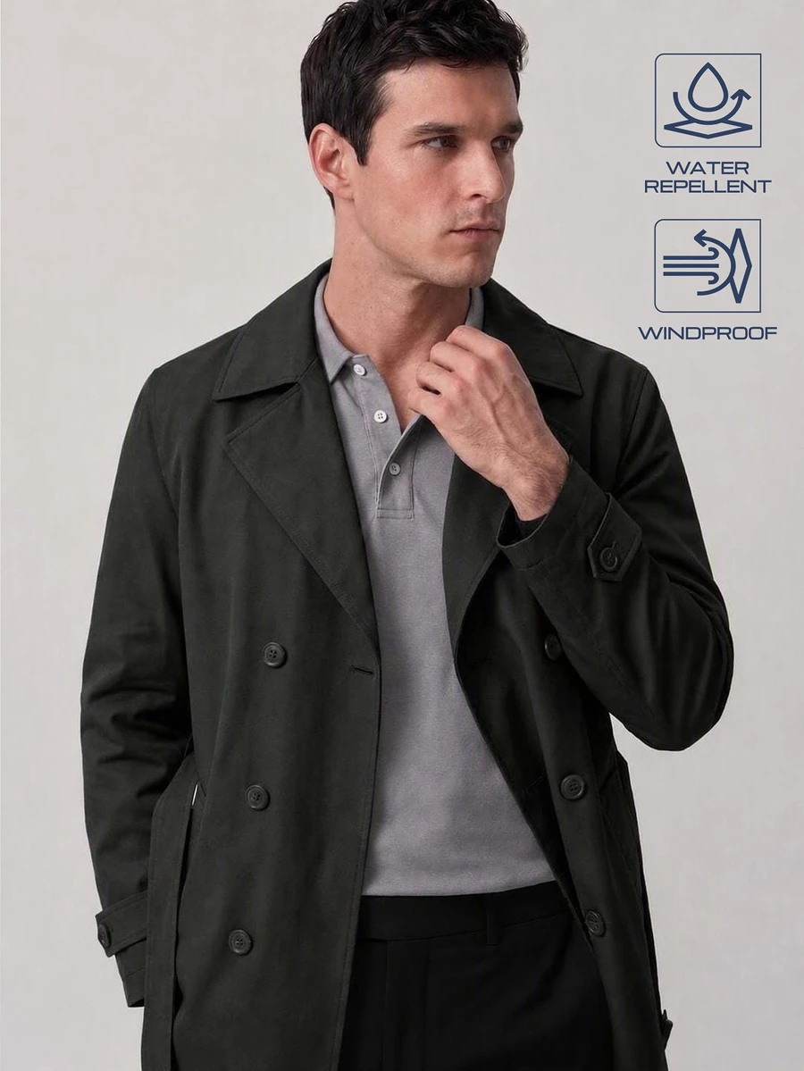 TekDrob Wind Resistant And Water Repellent Mid-Length Trench Coat - Black - View 1