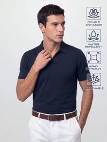TekDrob Double Anti-Odor And Water Proof Buttonless Polo With Regular Fit - Navy Blue - View 1