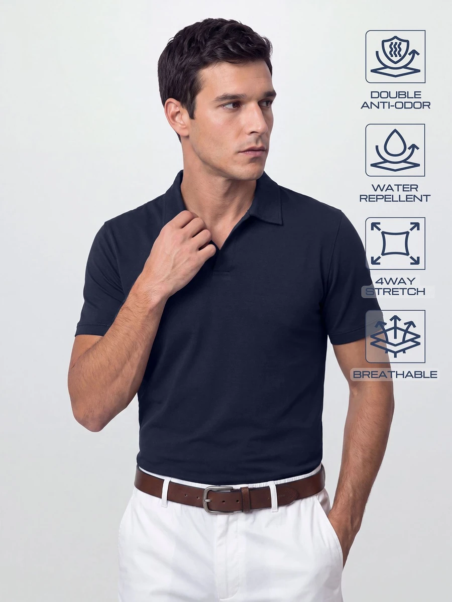 TekDrob Double Anti-Odor And Water Proof Buttonless Polo With Regular Fit - Navy Blue - View 1