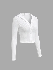 Sweetra Jaket Crop dengan Kancing Depan Polos - Putih - View 3