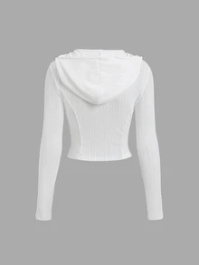Sweetra Jaket Crop dengan Kancing Depan Polos - Putih - View 2