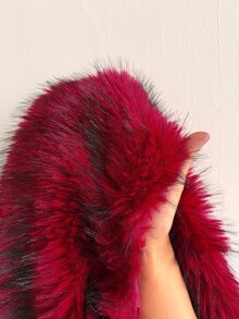 GalTyme Plus Size Women Solid Color Fashion Versatile Winter Faux Fur Coat - Burgundy - View 8