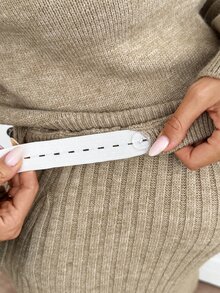SHEIN Maternity Solid Color Turtleneck Long Sleeve Sweater And Adjustable Waist Knit Skirt Set Winter - Khaki - View 7