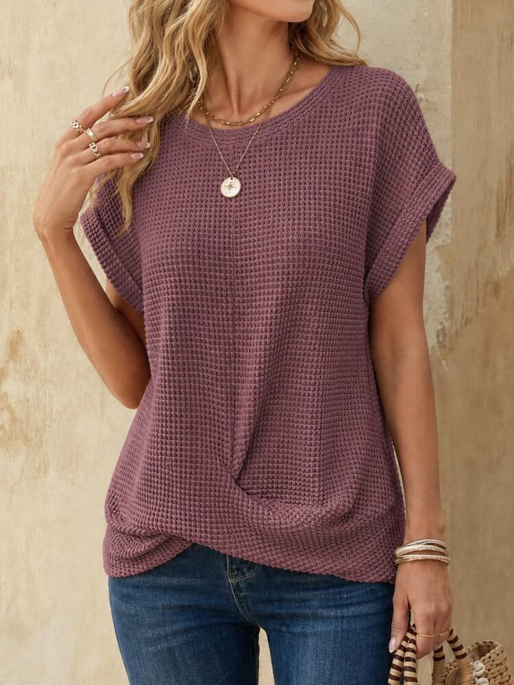 EMERY ROSE Short Sleeve T-Shirt, Solid Color, Minimalist, Casual & Everyday Style - Dusty Purple - View 3