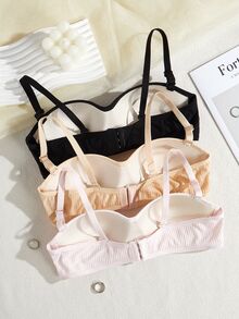 3pcs/ Multicolor Woven Coordinated Effortless Set Wireless Thin Removable Strap Bras For Girls, Suitable For Casual & Sports Fall Winter - Multicolor - View 2