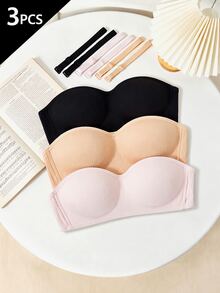 3pcs/ Multicolor Woven Coordinated Effortless Set Wireless Thin Removable Strap Bras For Girls, Suitable For Casual & Sports Fall Winter - Multicolor - View 3