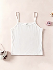 [1pc Random] Summer Girls Soft & Comfortable Camisole Undershirt, Pink/White/Khaki/Black, Layering Vest, 2pcs Set Autumn Fall - Multicolor - View 4