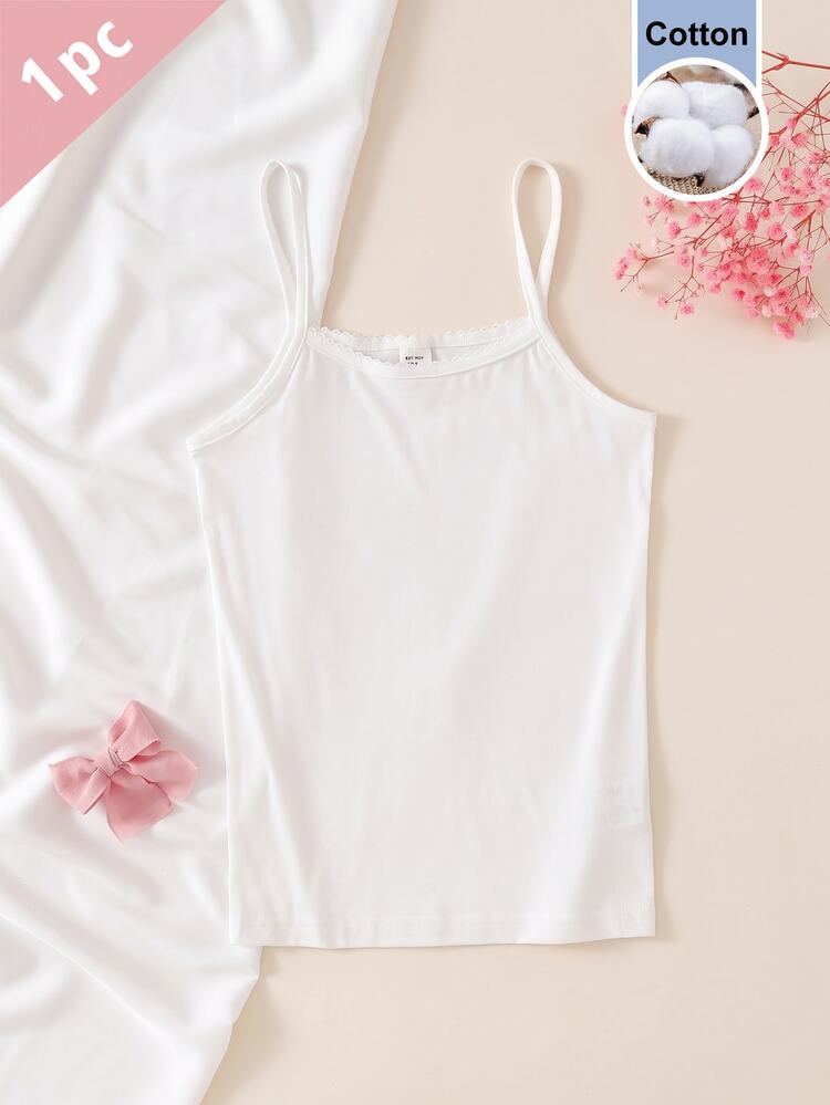 [1pc Random] Summer Girls Soft & Comfortable Camisole Undershirt, Pink/White/Khaki/Black, Layering Vest, 2pcs Set Autumn Fall - Multicolor - View 1