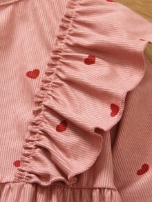 SHEIN Vintaside Kids Toddler Girl 4-7Y Heart Print Ruffle Trim Corduroy Long Sleeve Button Front A-Line Dress 7th Birthday Autumn Fairy - Pink - View 6