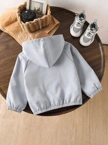 SHEIN Genkimix Kids 1件小男孩休閒簡約街頭連帽長袖夾克，時尚設計，適合秋季穿著，4-7歲男孩日常穿著，運動 - 灰色 - 查看 2