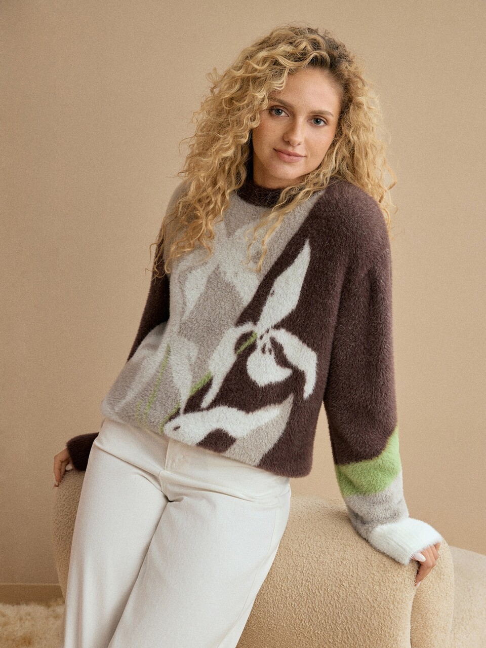 MOTF WOMEN'S LOOSE ROUND NECK JACQUARD KNIT PULLOVER SWEATER, WARM AUTUMN/WINTER
