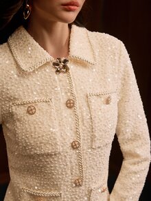 MOTF PREMIUM WOMEN'S AUTUMN/WINTER SEQUIN RUFFLE HEM SHORT DRESS - Beige - View 1