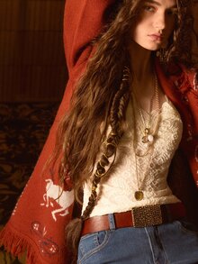 MOTF STUDIO VINTAGE JACQUARD TASSEL KNIT CARDIGAN - Red - View 5
