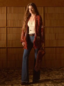 MOTF STUDIO VINTAGE JACQUARD TASSEL KNIT CARDIGAN - Red - View 7