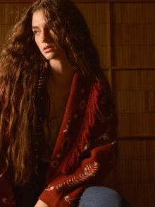 MOTF STUDIO VINTAGE JACQUARD TASSEL KNIT CARDIGAN - Red - View 6