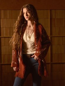 MOTF STUDIO VINTAGE JACQUARD TASSEL KNIT CARDIGAN - Red - View 4