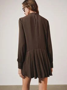 MOTF PREMIUM BOHO LACE PATCHWORK EMBROIDERED LOOSE SHORT DRESS - Coffee Brown - View 2