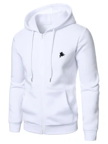 Manfinity Homme Men Casual Horse Pattern Hooded Sweatshirt, Fall, Long Sleeve Top - White - View 4