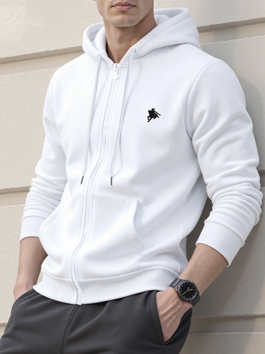 Manfinity Homme Men Casual Horse Pattern Hooded Sweatshirt, Fall, Long Sleeve Top - White - View 1