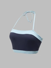 Slayform Slayform Women's Colorblock Halter Neck Everyday Fitness Sports Bra - Blue - View 4