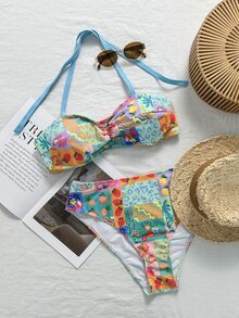 Swim Mod 2026 Set Pakaian Renang Wanita Ukuran Besar 3 Potong Gaya Santai Tropis Boho Baru untuk Liburan Pantai, Pakaian Kasual Musim Panas Warna Biru Muda - MultiWarna - View 2