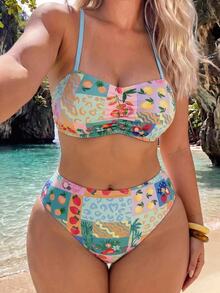 Swim Mod 2026 Set Pakaian Renang Wanita Ukuran Besar 3 Potong Gaya Santai Tropis Boho Baru untuk Liburan Pantai, Pakaian Kasual Musim Panas Warna Biru Muda - MultiWarna - View 1