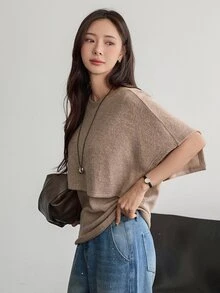 Dazy-Less Women's Solid Color Casual Versatile Daily Wear T-Shirt Business Casual Woman - Khaki - View 4