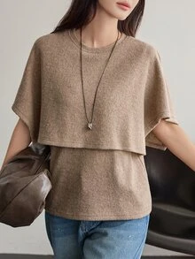 Dazy-Less Women's Solid Color Casual Versatile Daily Wear T-Shirt Business Casual Woman - Khaki - View 5