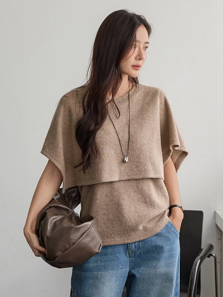 Dazy-Less Women's Solid Color Casual Versatile Daily Wear T-Shirt Business Casual Woman - Khaki - View 1