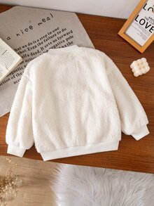 SHEIN 女童可愛毛絨刺繡長袖秋冬休閒衛衣，適合週末出遊 - 白色 - 查看 6