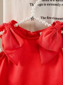 Gaun Bayi Perempuan Ruffle Patchwork dengan Hiasan Pita Warna Burgundy, Cocok untuk Gaun Ulang Tahun, Gaun Tamu Pernikahan, Gaun Natal - Merah - View 6