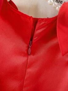 Gaun Bayi Perempuan Ruffle Patchwork dengan Hiasan Pita Warna Burgundy, Cocok untuk Gaun Ulang Tahun, Gaun Tamu Pernikahan, Gaun Natal - Merah - View 7