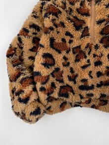 SHEIN Baby GirlAutumn/Winter Cute Leopard Print Fuzzy Sweatshirt & Elastic Waist Long Pants Set - Brown - View 5