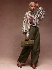 Vixey Stripe Pointed Collar Volume Balloon Sleeve Cropped Button Up Shirt, Office Wear, Daily - Multicolor - View 3