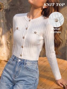 SHEIN MOD Women's Solid Color Casual Elegant Versatile Daily Wear Cardigan Office White Autumn - White - View 1