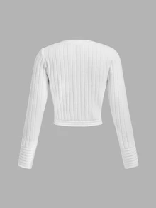 SHEIN MOD Women's Solid Color Casual Elegant Versatile Daily Wear Cardigan Office White Autumn - White - View 3