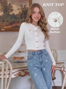 SHEIN MOD Women's Solid Color Casual Elegant Versatile Daily Wear Cardigan Office White Autumn - White - View 6