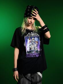 Beetlejuice X SHEIN Women's Summer Casual Character Print T-Shirt - Black - View 9