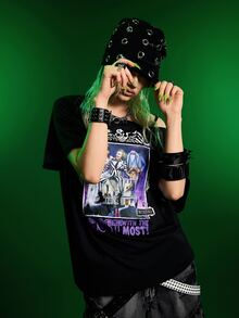 Beetlejuice X SHEIN Women's Summer Casual Character Print T-Shirt - Black - View 8