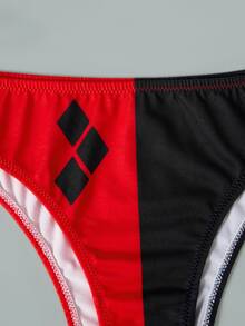 Harley Quinn X SHEIN Women's Letter Print Halter Tie Casual Lingerie Set - Black - View 8