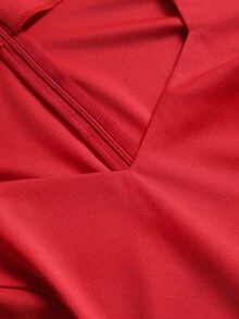 Elegantrix Plus Size Autumn/Winter Red V-Neck Mid-Length A-Line Dress Fall Wedding Party Evening Curve 70's - Red - View 6