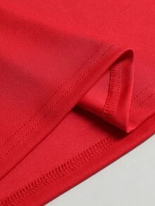 Elegantrix Plus Size Autumn/Winter Red V-Neck Mid-Length A-Line Dress Fall Wedding Party Evening Curve 70's - Red - View 7