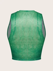 SHEIN ICON 圖形和字母印花短款夏季背心 - 綠色 - 查看 2