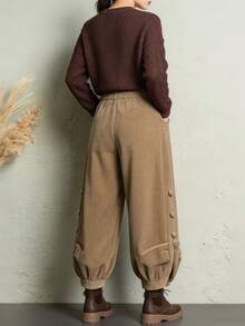 Holdful Holdful Women's 2026 Autumn/Winter Button Decor Design Corduroy Pants - Khaki - View 2