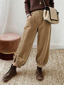 Holdful Holdful Women's 2026 Autumn/Winter Button Decor Design Corduroy Pants - Khaki - View 3